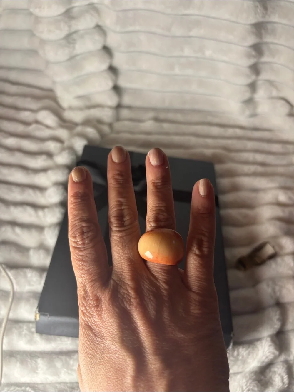 Handmade Orange Gradient Glass Bead Ring Size 7